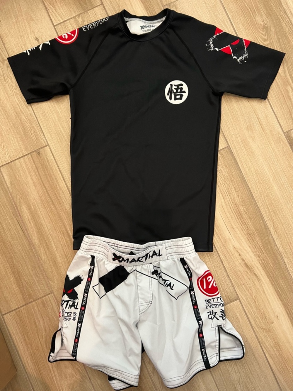 XMartial BJJ/MMA Rash Guard & Shorts Set in Black and White